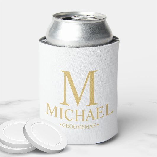 Classic White en Gold Personalized Groomsman Blikjeskoeler