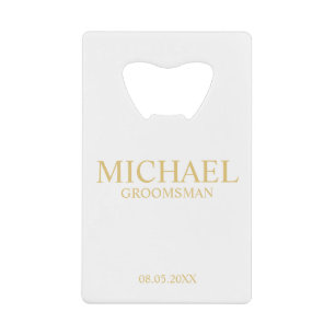 Classic White en Gold Personalized Groomsman Creditkaart Flessenopener