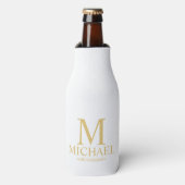 Classic White en Gold Personalized Groomsman Flesjeskoeler (Fles Voorkant)