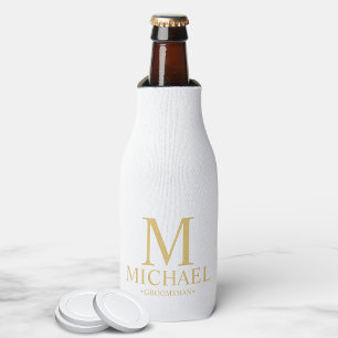 Classic White en Gold Personalized Groomsman Flesjeskoeler