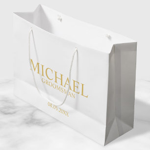 Classic White en Gold Personalized Groomsman Groot Cadeauzakje