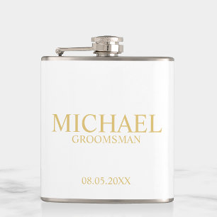 Classic White en Gold Personalized Groomsman Heupfles
