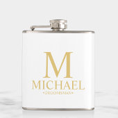 Classic White en Gold Personalized Groomsman Heupfles