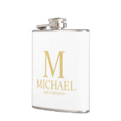 Classic White en Gold Personalized Groomsman Heupfles (Links)