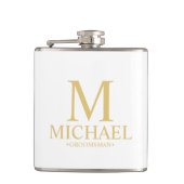 Classic White en Gold Personalized Groomsman Heupfles (Voorkant)
