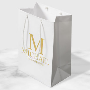 Classic White en Gold Personalized Groomsman Medium Cadeauzakje