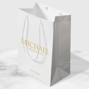 Classic White en Gold Personalized Groomsman Medium Cadeauzakje