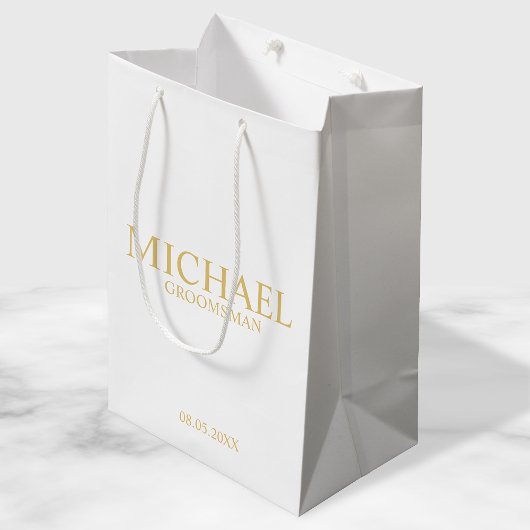 Classic White en Gold Personalized Groomsman Medium Cadeauzakje