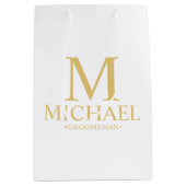 Classic White en Gold Personalized Groomsman Medium Cadeauzakje (Voorkant)