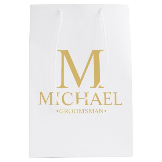 Classic White en Gold Personalized Groomsman Medium Cadeauzakje (Voorkant)