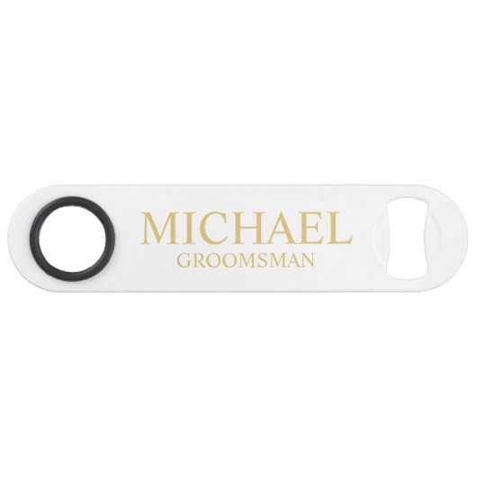 Classic White en Gold Personalized Groomsman Speed Flessenopener (Voorkant (Horizontaal))