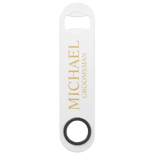 Classic White en Gold Personalized Groomsman Speed Flessenopener (Voorkant)