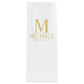 Classic White en Gold Personalized Groomsman Wijn Cadeautas (Voorkant)