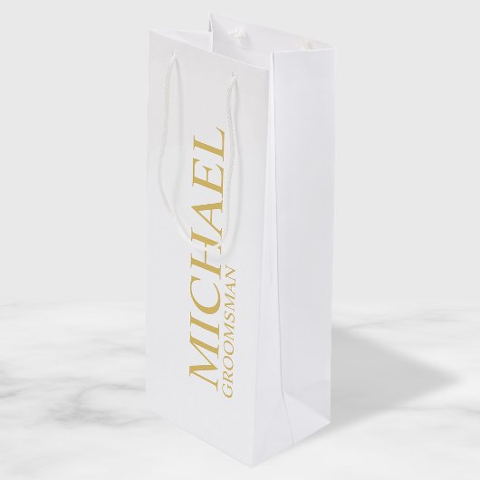 Classic White en Gold Personalized Groomsman Wijn Cadeautas