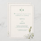 classic white floral and border wedding invitation kaart (Voorkant / Achterkant)
