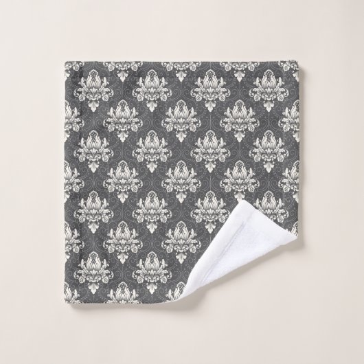classic white floral damask pattern bad handdoek (Wasdoekje)