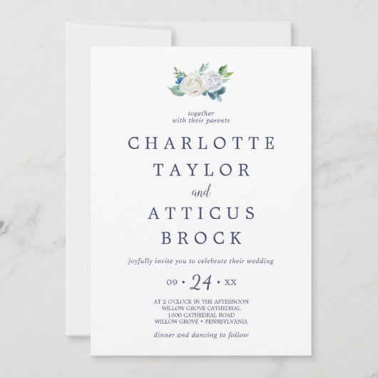 Classic White Flowers Monogram Weddenschap Kaart (Voorkant)