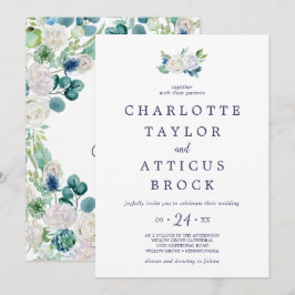 Classic White Flowers Monogram Weddenschap Kaart