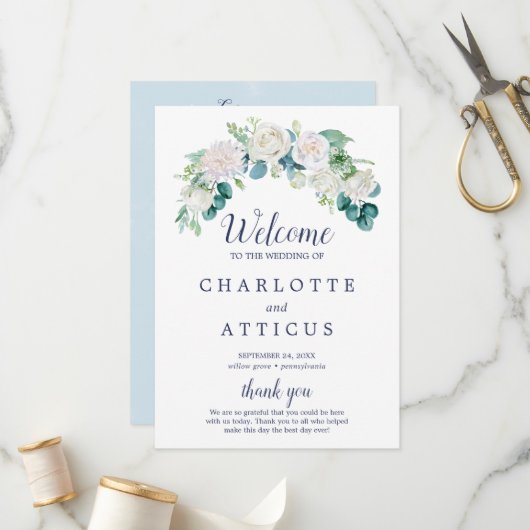 Classic White Flowers Wedding Programme Programmakaart (Voorkant / Achterkant in situ)