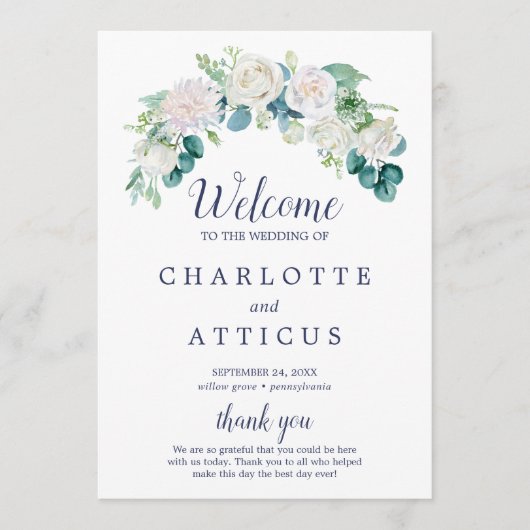 Classic White Flowers Wedding Programme Programmakaart (Voorkant)