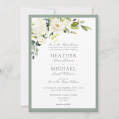 Classic White Grey Green Floral Waterverf Wedding Kaart (Voorkant)