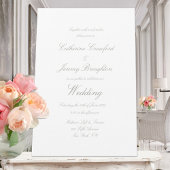 Classic White Linen Wedding Script Kaart