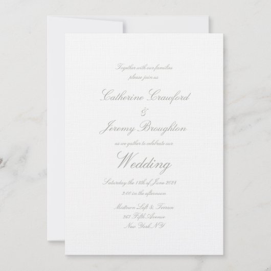 Classic White Linen Wedding Script Kaart (Voorkant)