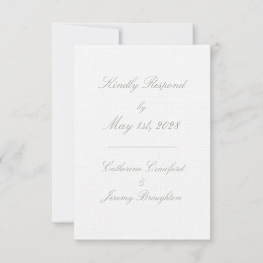 Classic White Linen Wedding Script Mail in RSVP Kaartje (Voorkant)