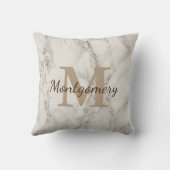 Classic White Marble Taupe Monogram Weduwdatum Kussen (Achterkant)