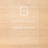 Classic White Monogram Crest Graduation Party Acryl Uitnodigingen (Voorkant)