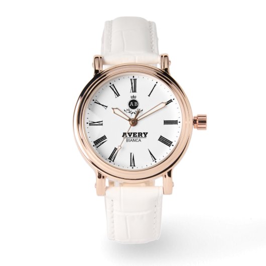 Classic White Personalized Roman Numerals Custom  Horloge (Voorkant)
