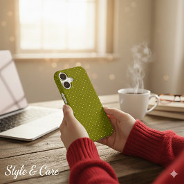Classic White Polka Dot Olive Protective iPhone 16 Hoesje