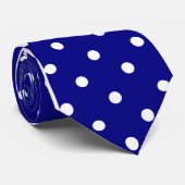 Classic White Polka Dot Pattern op Navy Stropdas (Opgerold)