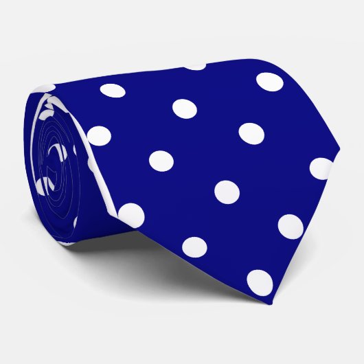 Classic White Polka Dot Pattern op Navy Stropdas (Opgerold)