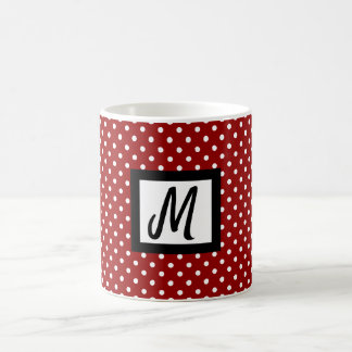 Classic White & Red Polka Dot Name Initiaal Tea en Koffiemok