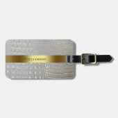 Classic White Reptile Digital Leather Gold Metal Bagagelabel (Voorkant horizontaal)