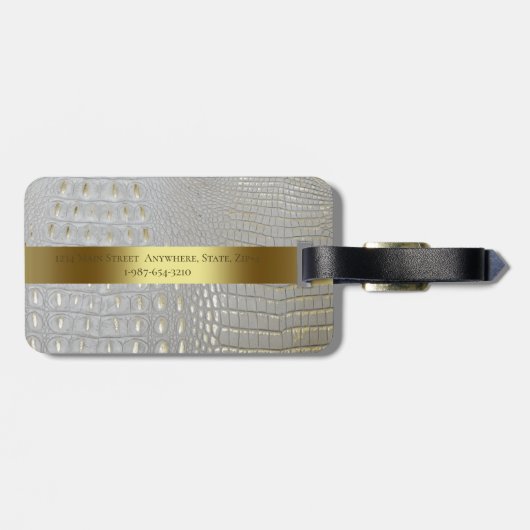 Classic White Reptile Digital Leather Gold Metal Bagagelabel (Achterkant horizontaal)