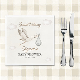 Classic White Stork Baby Shower Neutral Servet
