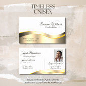 Classic White Wavy Gold Decor met Foto Deluxe Visitekaartje