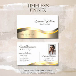 Classic White Wavy Gold Decor met Foto Deluxe Visitekaartje