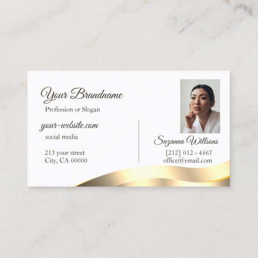 Classic White Wavy Gold Decor met Foto Deluxe Visitekaartje (Achterkant)