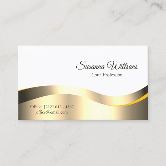 Classic White Wavy Gold Decor met Foto Deluxe Visitekaartje (Voorkant)