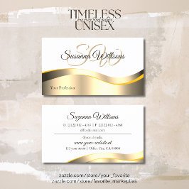 Classic White Wavy Gold Decor met Initialen Deluxe Visitekaartje