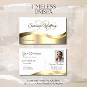 Classic White Wavy Gold Decor met Initialen Foto Visitekaartje