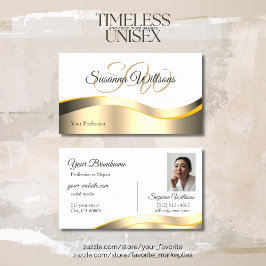 Classic White Wavy Gold Decor met Initialen Foto Visitekaartje