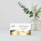 Classic White Wavy Gold Decor met Logo en foto Visitekaartje (Staand voorkant)
