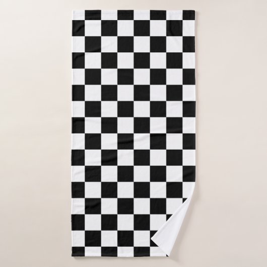 Classic White with Black Square Pattern Style Badhanddoek (Badhanddoek)