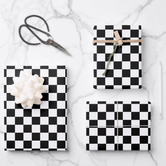 Classic White with Black Square Pattern Style Inpakpapier Vel (Voorkant)