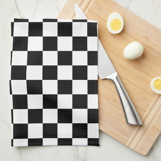 Classic White with Black Square Pattern Style Theedoek (Quarter Fold)