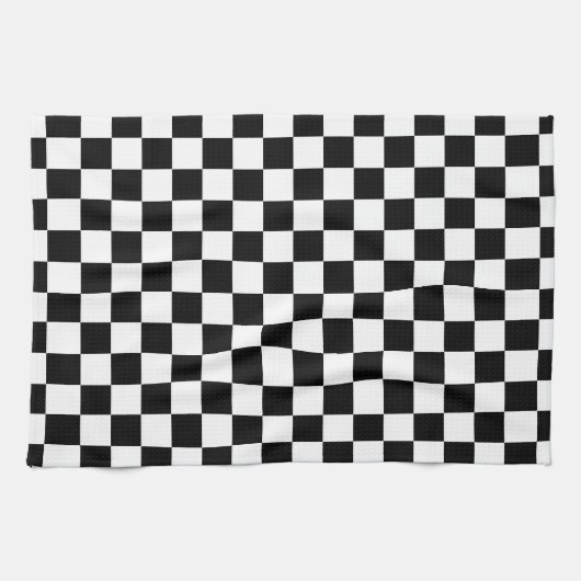 Classic White with Black Square Pattern Style Theedoek (Horizontaal)